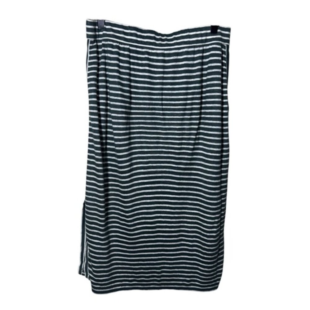 Eileen Fisher Striped 100% Organic Linen Midi Skirt Pockets Size XS